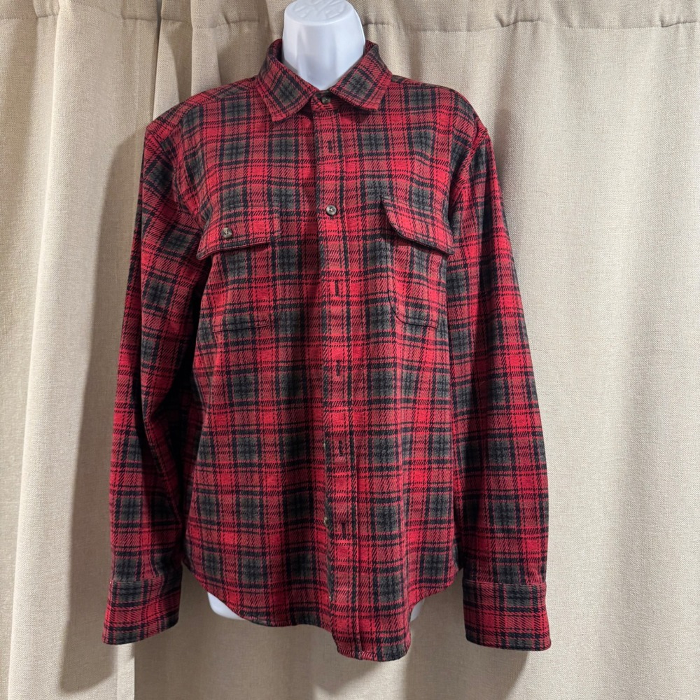 Fair Harbor Flannel Shirt Red Black Long Sleeve Button Up Men Size M